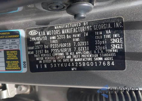 2011 Kia Sorento Ex V6 from USA, damaged, VIN 5XYKU4A25BG017684